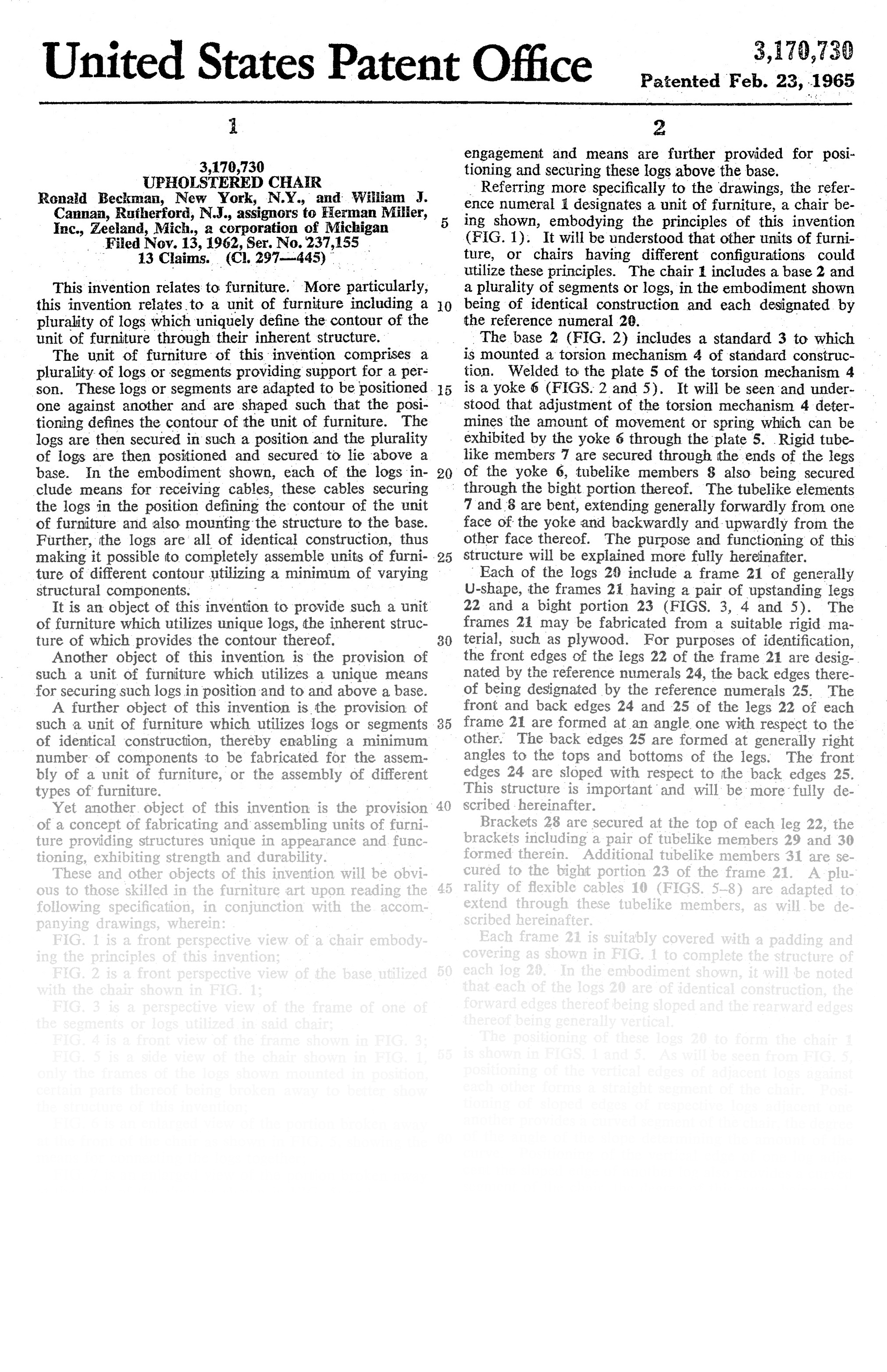 Text page detailing patent from the US Patent Office