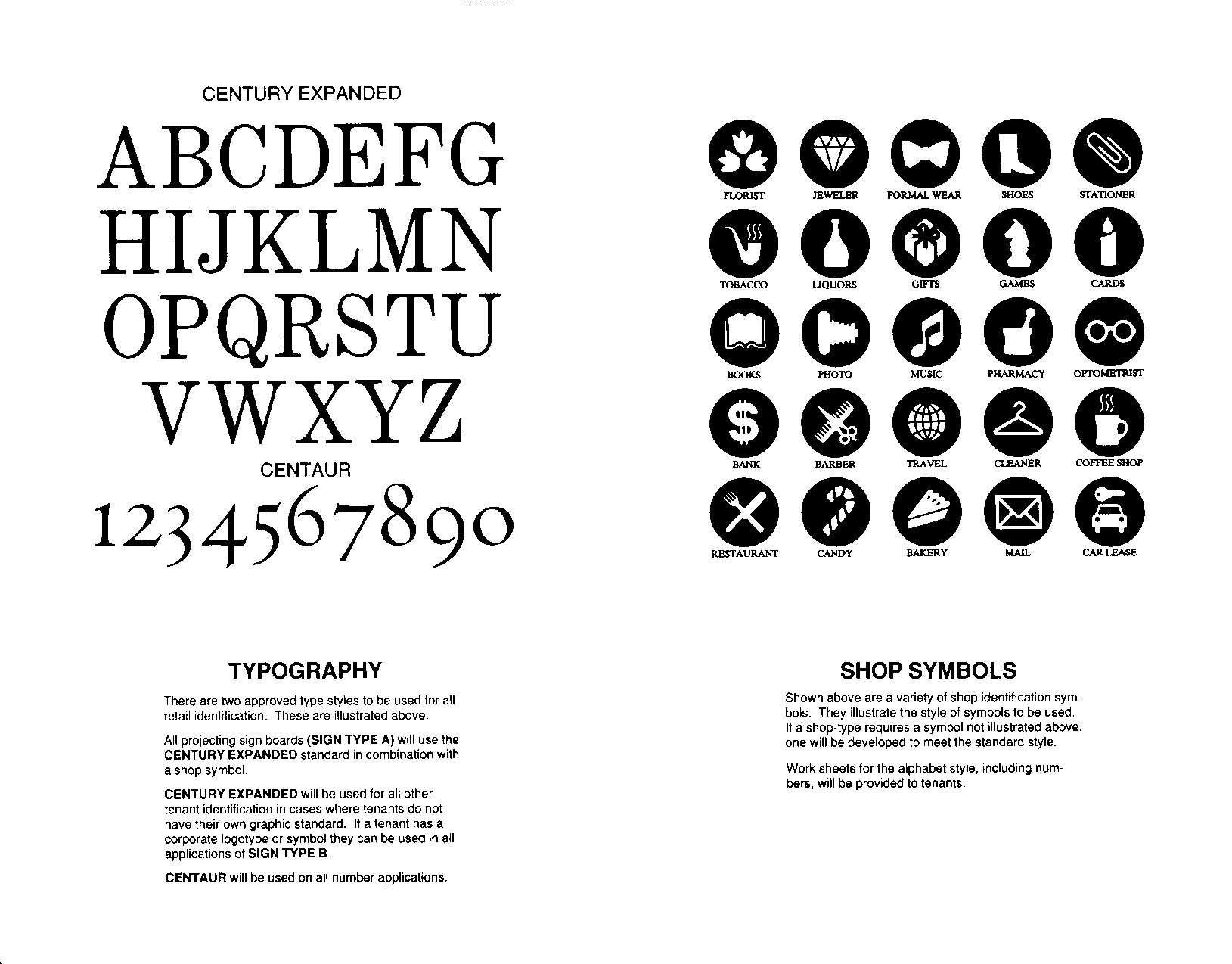 Alphabet, numbers and symbols used in the graphics project for both buildings.