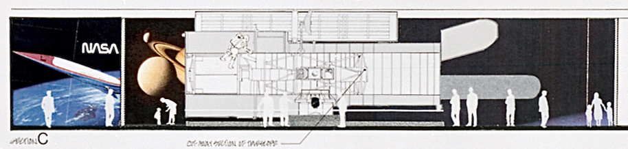 SIde view of walls. Space plane and Hubble model