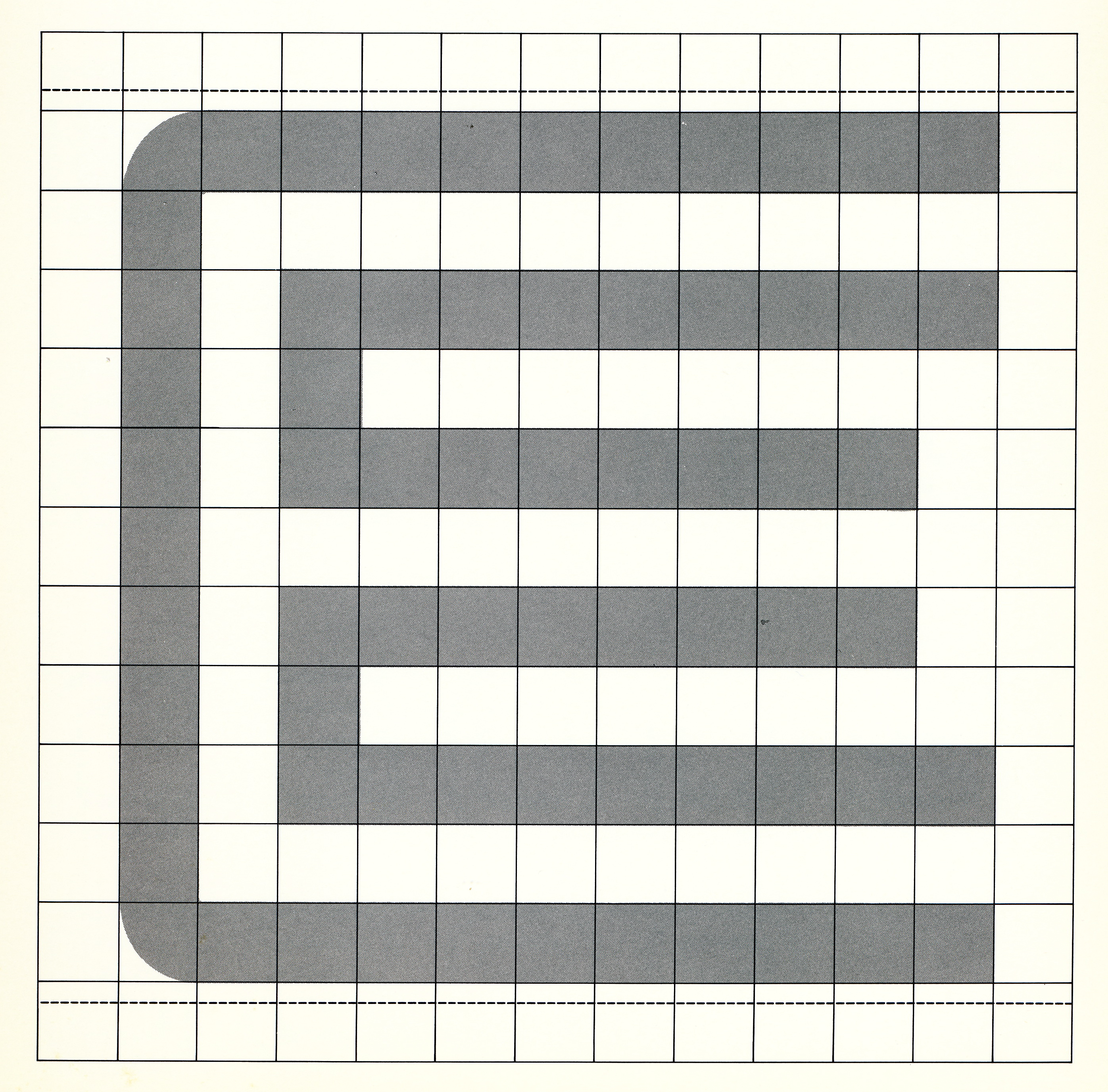 Sculpture of a large letter E on a wall.