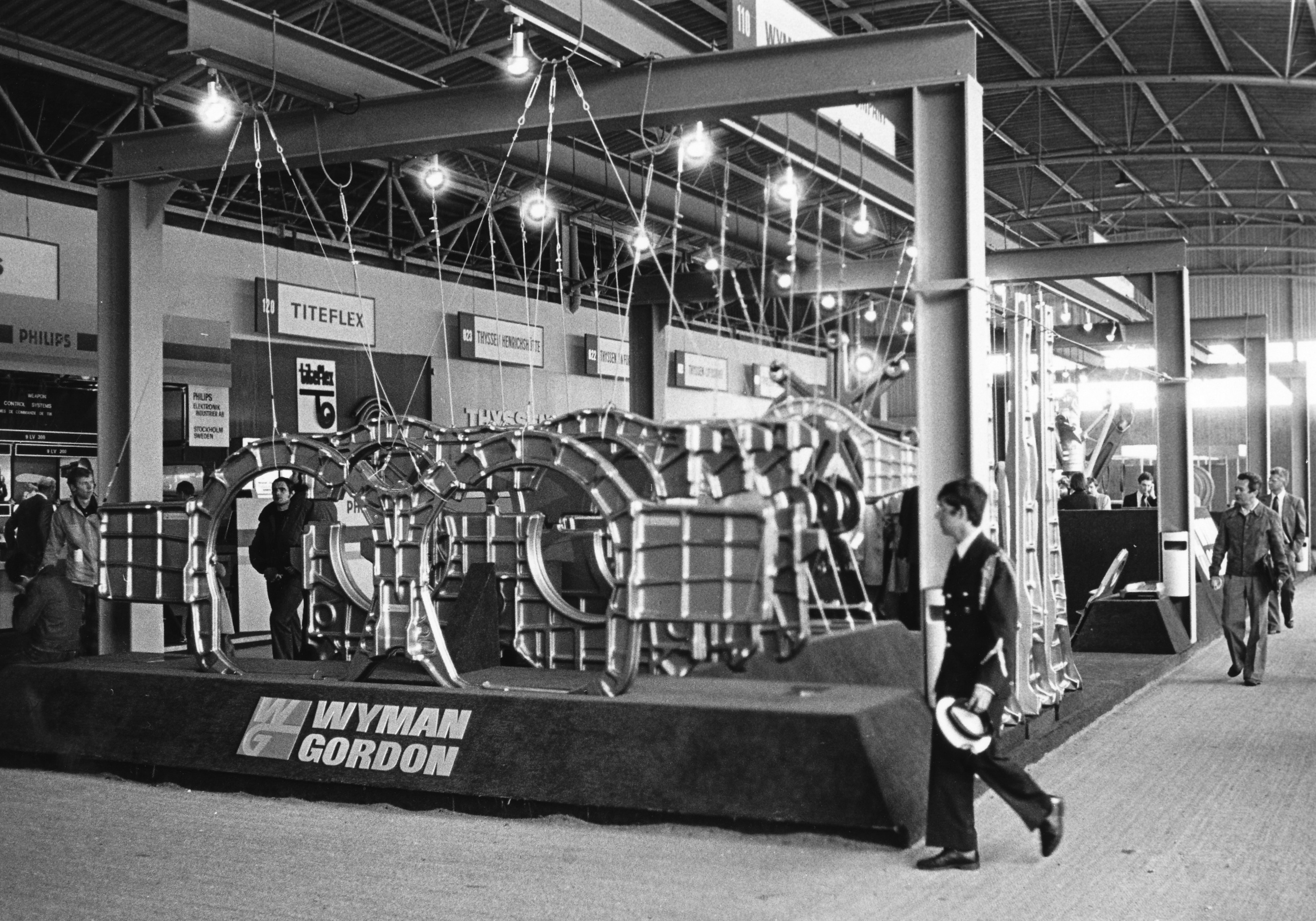 Wide view of the hanging castings display.