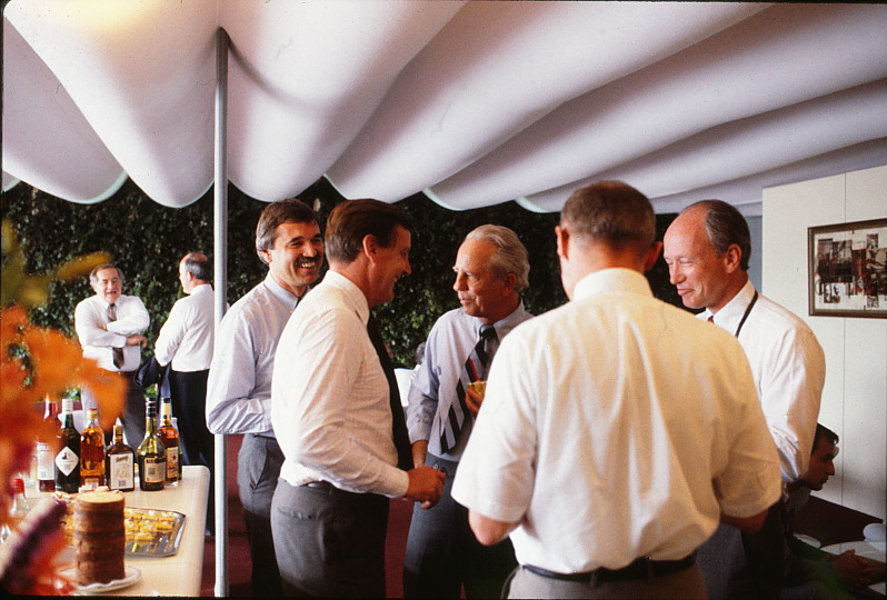 Group of people meeting in the chalet.