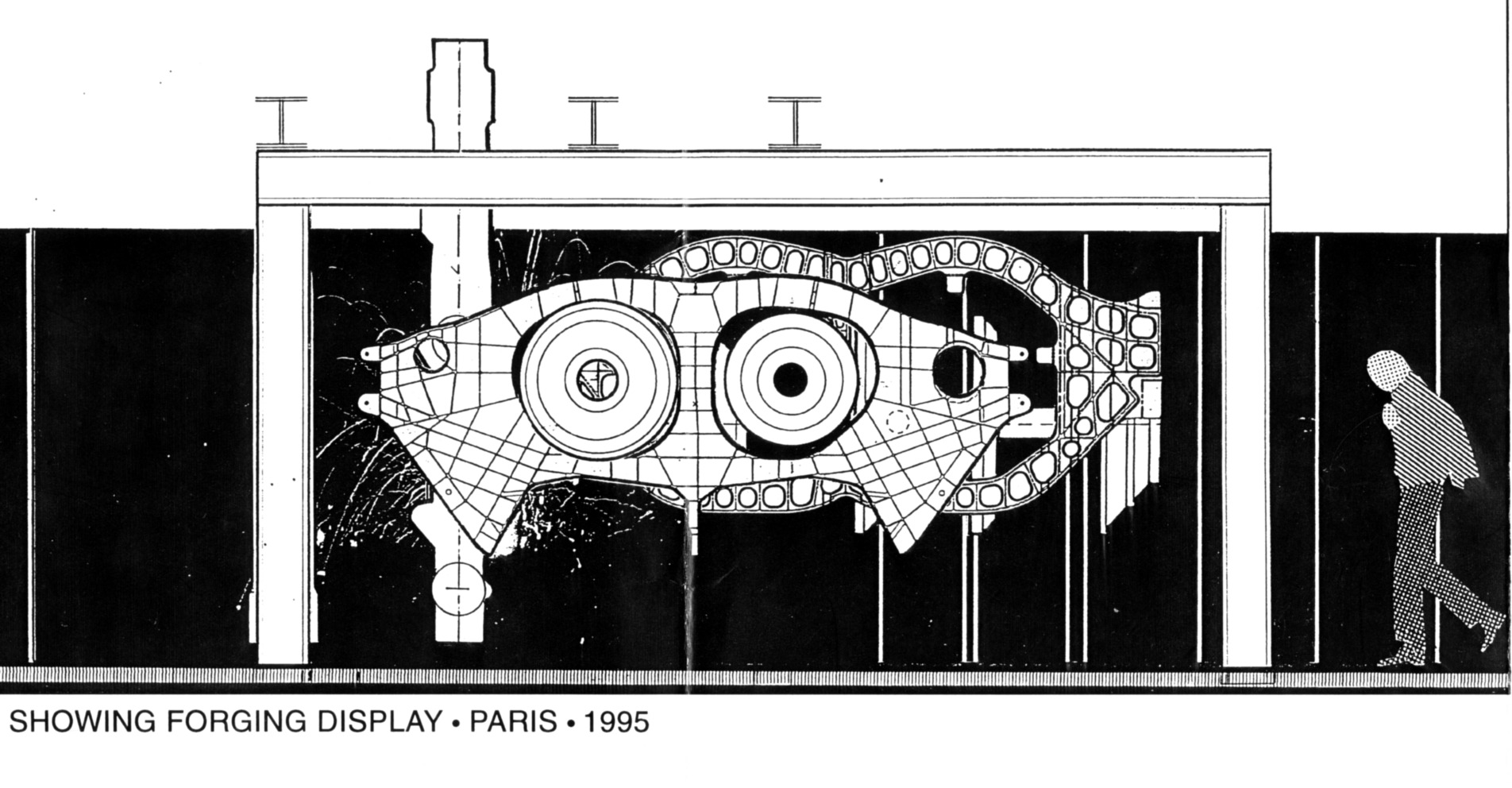 Sketch of the hanging F-22 airframe and turbine assembly.