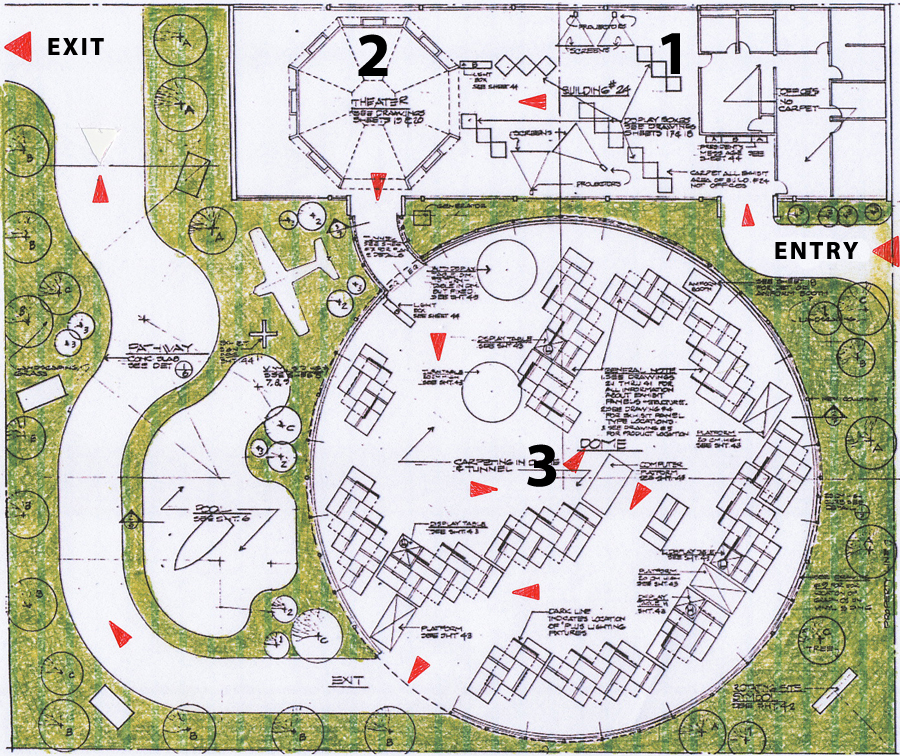 Drawn plan of the exhibit space from above