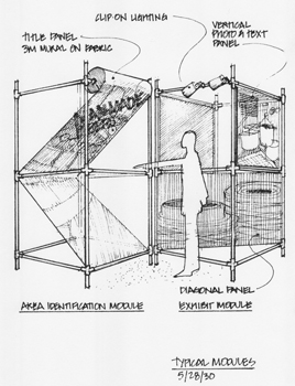 Exhibit concept sketch number 2, featuring tubular structure cluster.